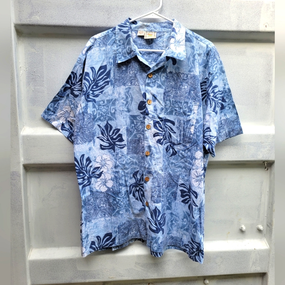 ❤️🩷❤️Maui tropical button up shirt xl blue short sleeve
